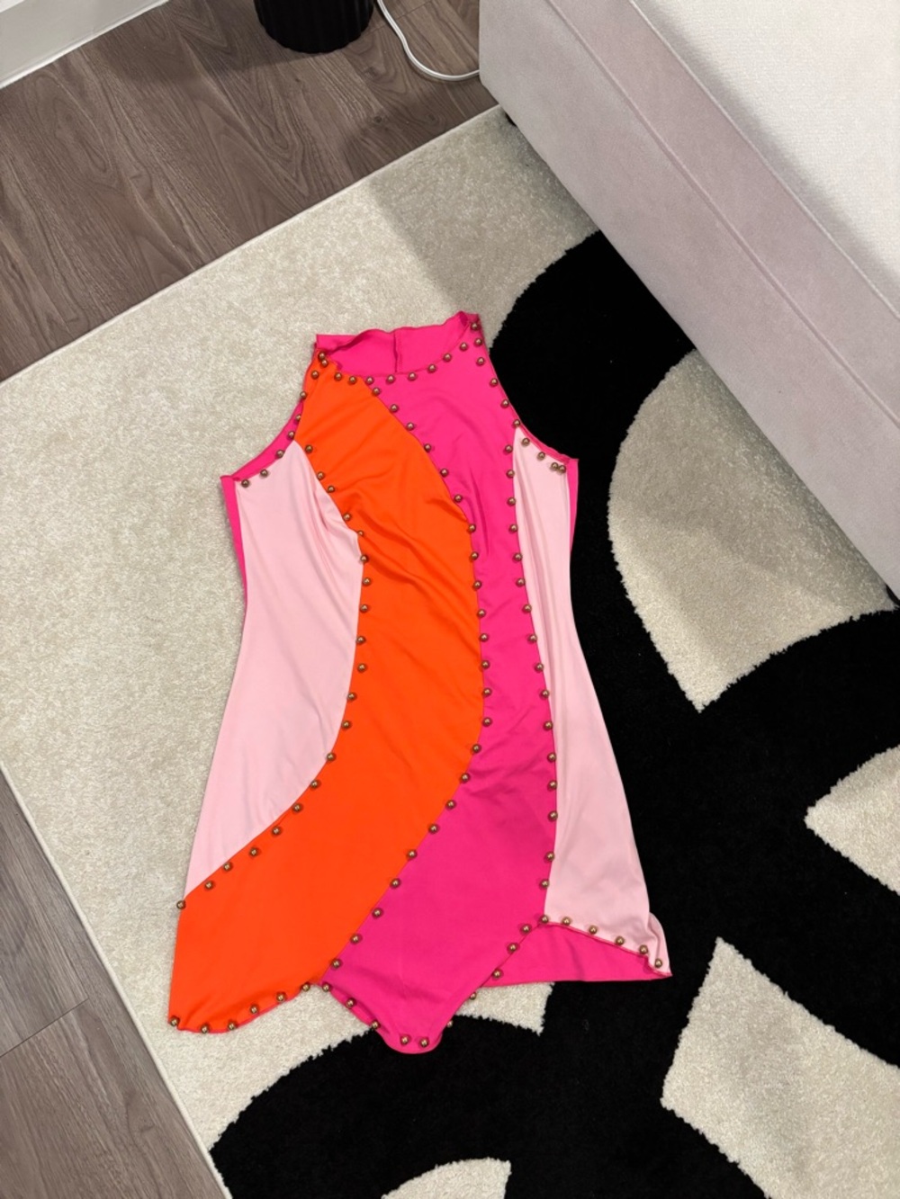 SHEIN Pink & Light Pink Studded Colorblock Top